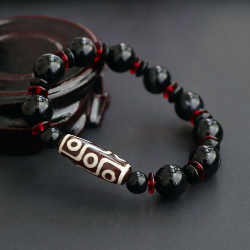 Wear FengShui Black Onyx Nine-Eye Dzi Bead Wealth Protection Bracelet