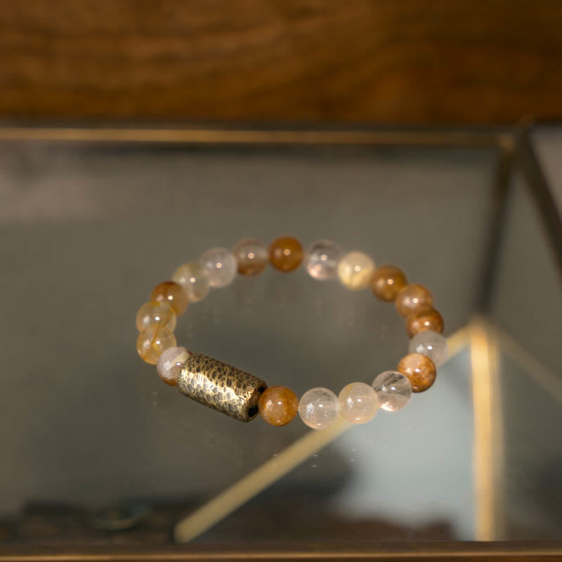 Wear FengShui White Crystal Red Hematoid Quartz Gold Rutilated Quartz Purple Phantom Protection Bracelet