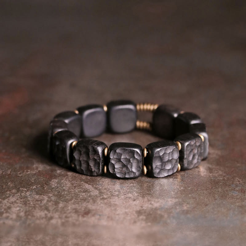 Wear FengShui Retro Ebony Wood Texture Style Copper Peace Balance Bracelet