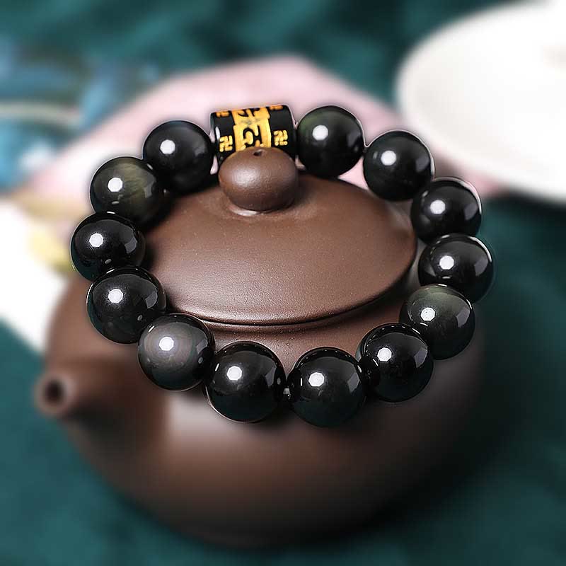 Wear FengShui Rainbow Obsidian Om Mani Padme Hum Swastika Positive Bracelet