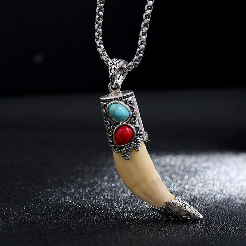 Wear FengShui Imitation Wolf Tooth Titanium Steel Balance Necklace Pendant
