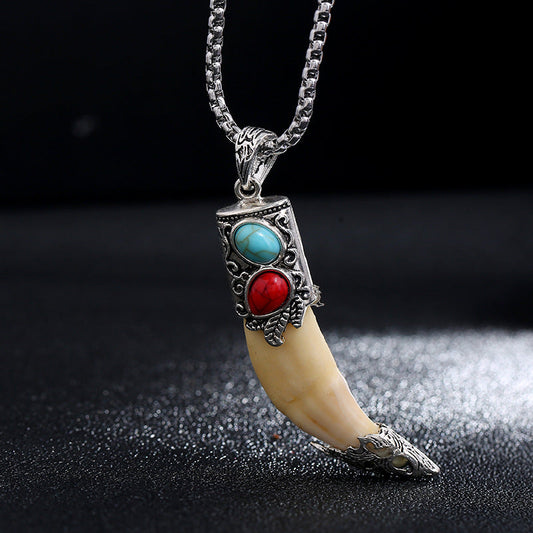 Wear FengShui Imitation Wolf Tooth Titanium Steel Balance Necklace Pendant