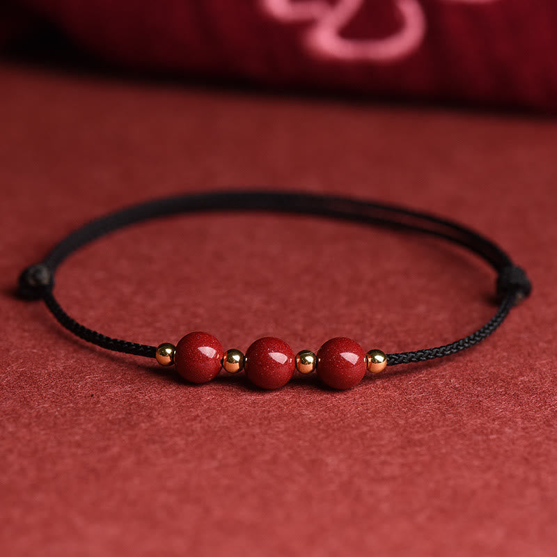 Wear FengShui Natural Lucky Cinnabar Bead Blessing String Bracelet Anklet