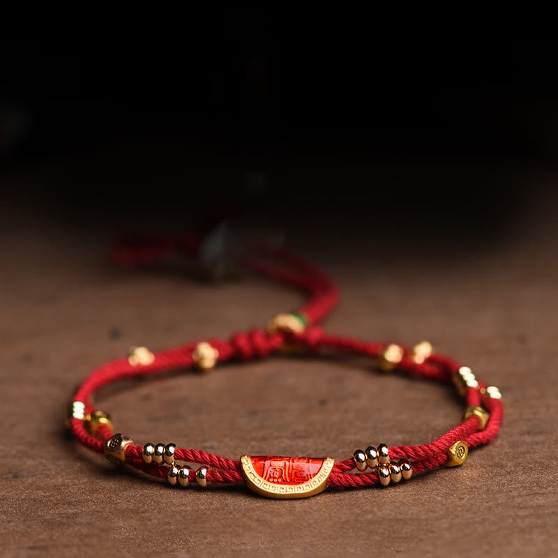 Wear FengShui Handmade Cinnabar Dumplings Design Luck Braided Red Rope Bracelet