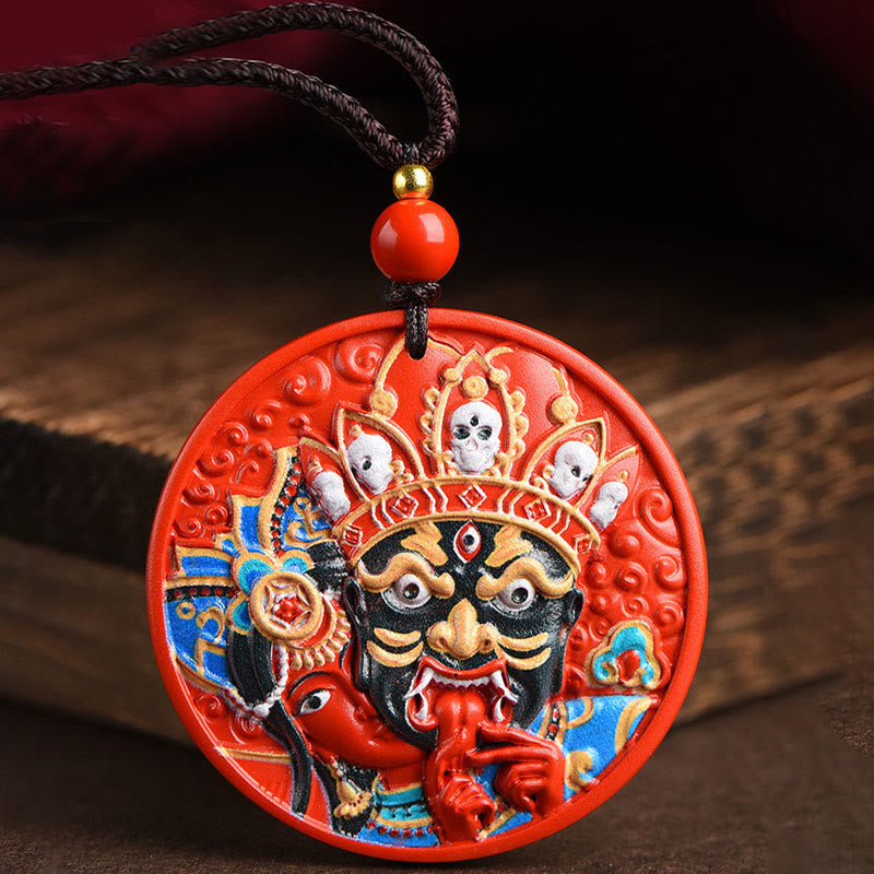 Wear FengShui Zakiram Goddess of Wealth Painted Cinnabar Blessing Necklace Pendant