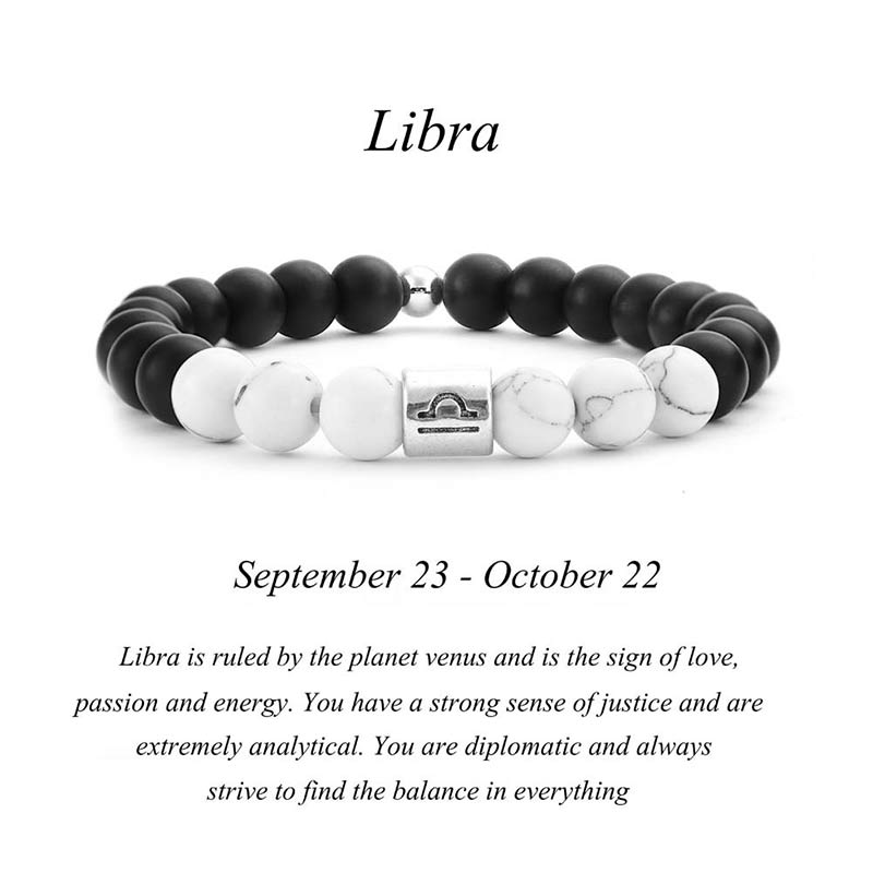 Wear FengShui 12 Constellations of the Zodiac Natural Frosted Stone White Turquoise Bead Fortune Bracelet