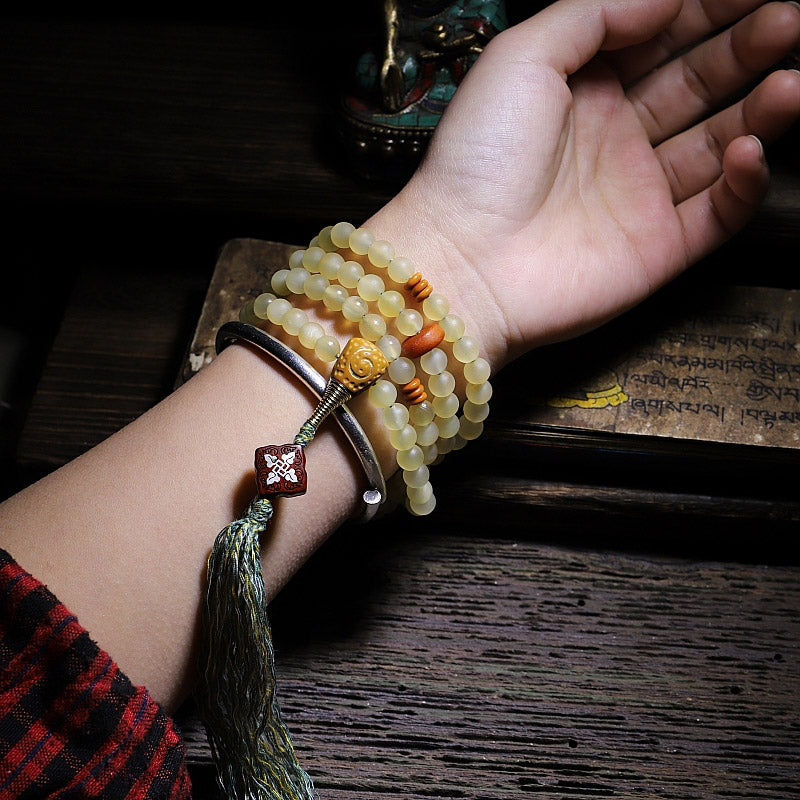 Wear FengShui 108 Mala Beads Tibet Sheep Horn Amber Luck Bracelet