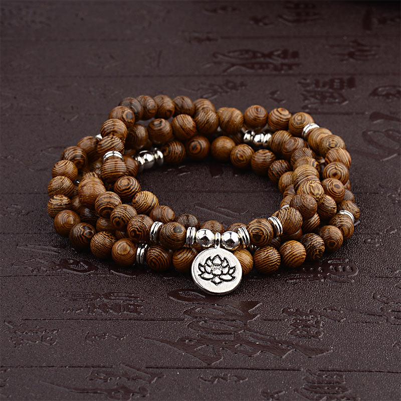 Wear FengShui Tibetan Lightning Strike Wood Bracelet Lotus Buddha Mala