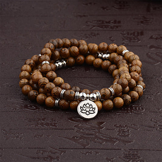 Wear FengShui Tibetan Lightning Strike Wood Bracelet Lotus Buddha Mala