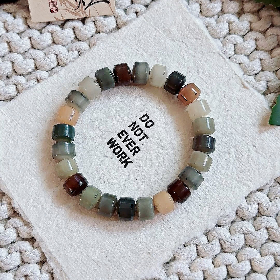 Premium Mini Golden Wheel Beads Mint Iced Tea Multi-Treasure White Jade Bodhi Bead Bracelet