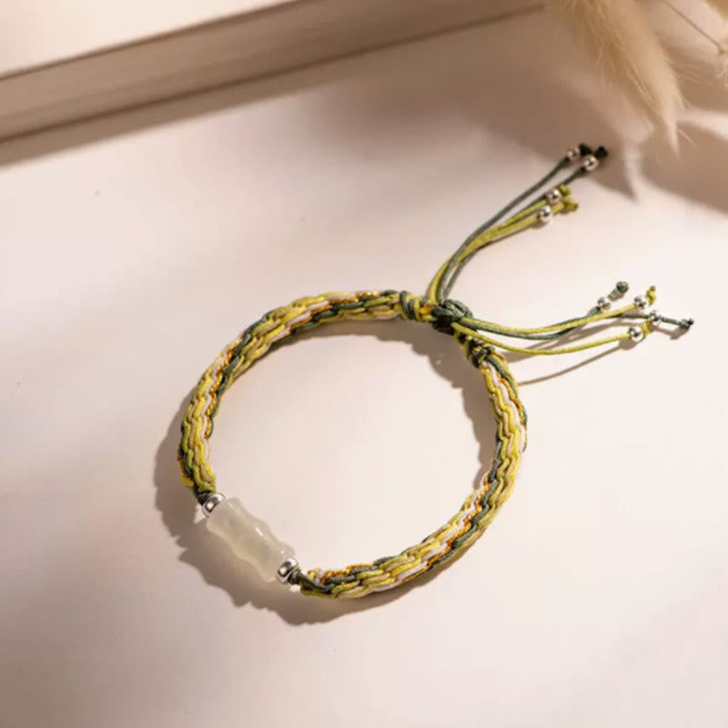 Wear FengShui White Jade Bamboo Reincarnation Knot Wealth Luck Strength String Bracelet