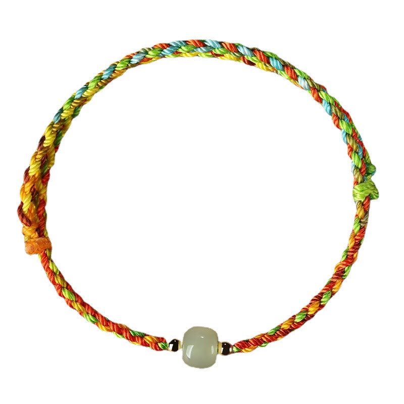 Wear FengShui Colorful Rope Luck Jade Bead Abundance Bracelet