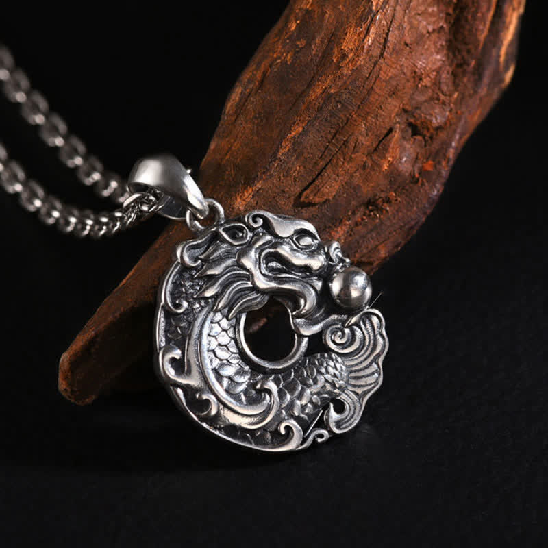 Wear FengShui Koi Fish Dragon Peace Buckle Wealth Necklace Pendant