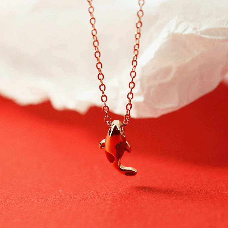 Wear FengShui Copper Koi Fish Wealth Necklace Pendant Red Rope Bracelet Earrings Set