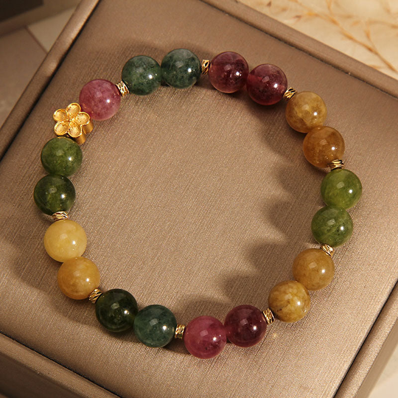 Wear FengShui Natural Colorful Tourmaline Golden Flower Positive Bracelet