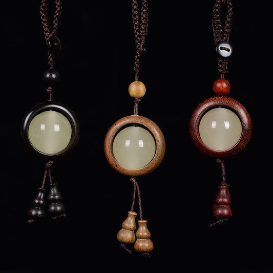 Wear FengShui Red Sandalwood Ebony Wood Green Sandalwood Luminous Lucky Bead Gourd Peace Key Chain