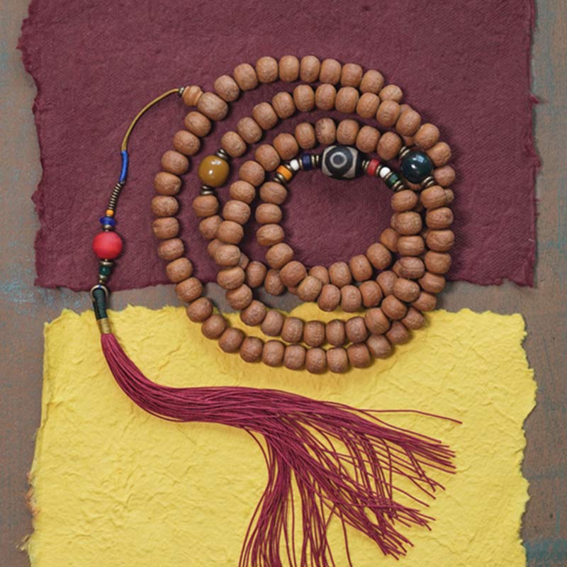 Wear FengShui 108 Mala Beads Bodhi Seed Dzi Bead Peace Tassel Bracelet