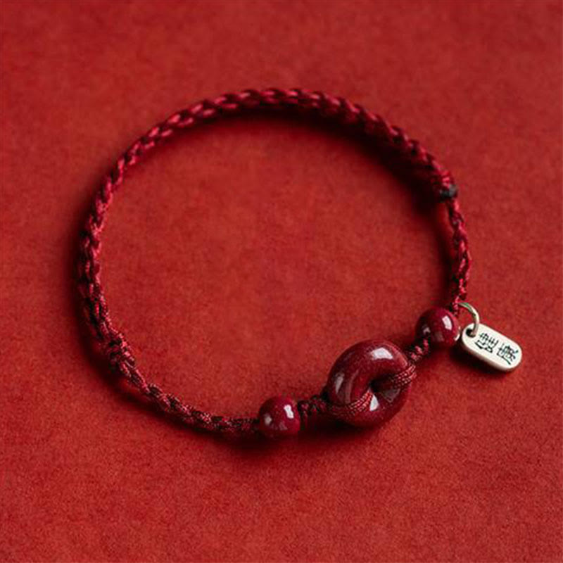 Wear FengShui Handmade Cinnabar Peace Buckle Safe and Healthy Charm Blessing String Bracelet Anklet