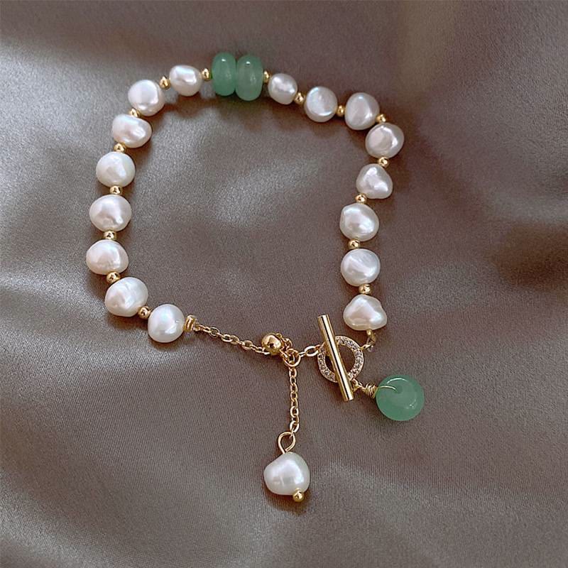 Wear FengShui Pearl Green Strawberry Quartz Bead Healing Chain Bracelet