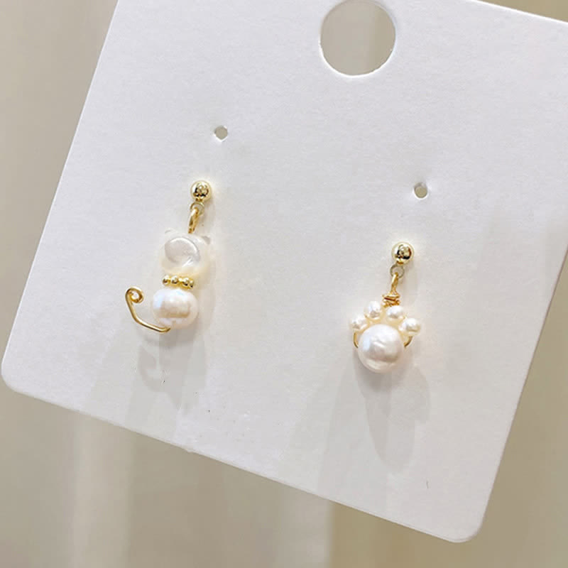 Wear FengShui Cute Cat Paw Pearl Wisdom Stud Drop Earrings