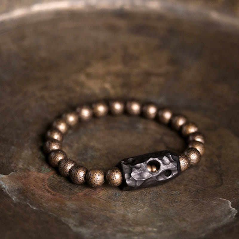 Wear FengShui Tibet Ebony Wood Copper Peace Balance Beaded Bracelet