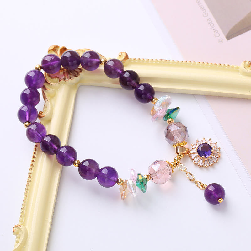 Wear FengShui Natural Amethyst Zircon Sun Healing Spiritual Charm Bracelet