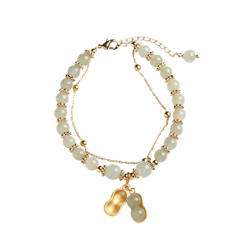 Wear FengShui 925 Sterling Silver Natural Hetian Jade Good Things Happen Peanut Charm Bracelet