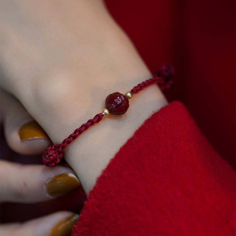 Wear FengShui Cinnabar Jade Lotus Calm Red String Weave Bracelet
