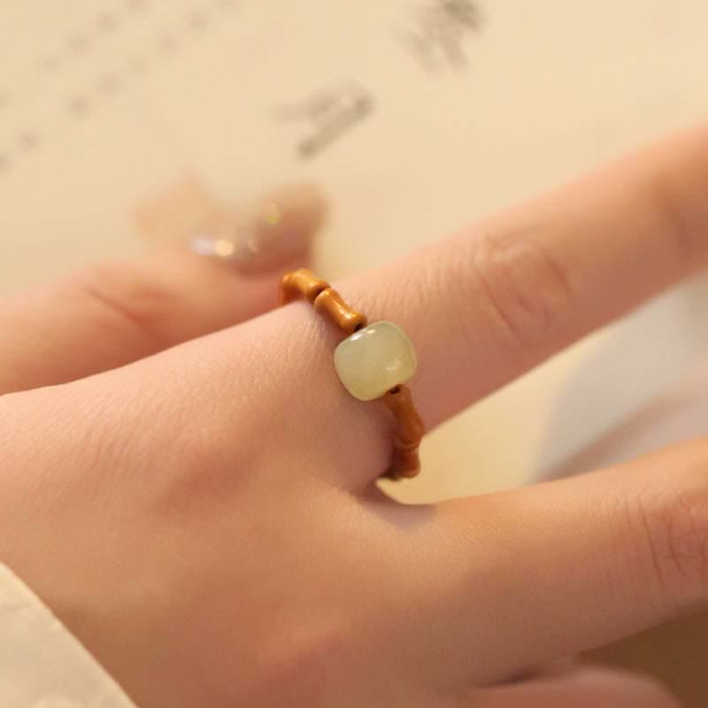 Wear FengShui Hetian Jade Beaded Bamboo Prosperity Luck Ring