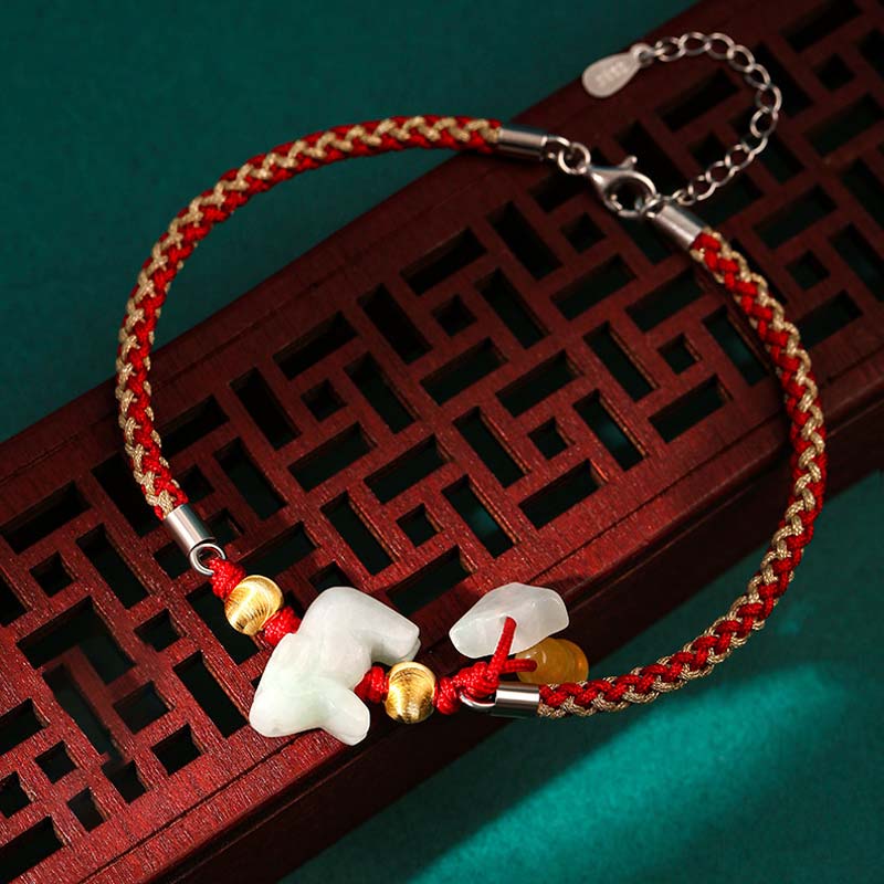 Wear FengShui Chinese Zodiac Jade Prosperity Red String Bracelet Anklet