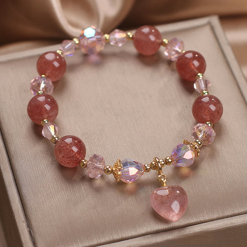 Wear FengShui Natural Strawberry Quartz Crystal Love Heart Healing Positive Bracelet