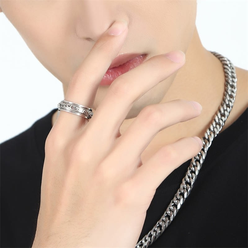 Wear FengShui Tibetan Om Mani Padme Hum PiXiu Engraved Wealth Luck Rotatable Ring