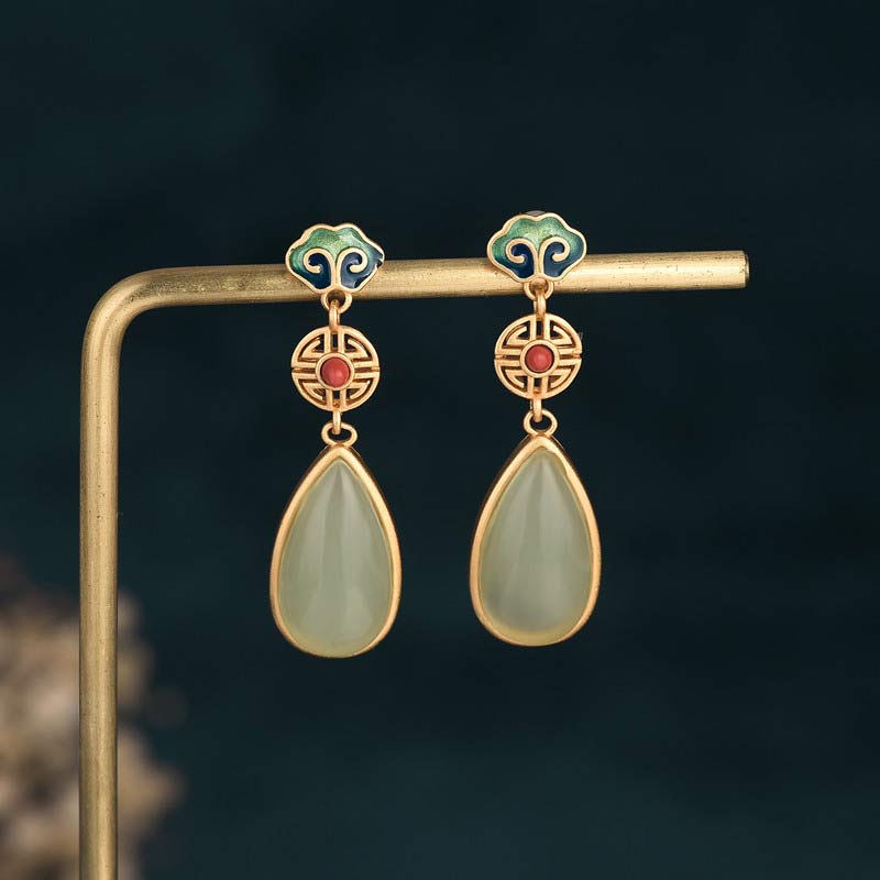 Wear FengShui FengShui Jade Double Happiness Fortune Earrings