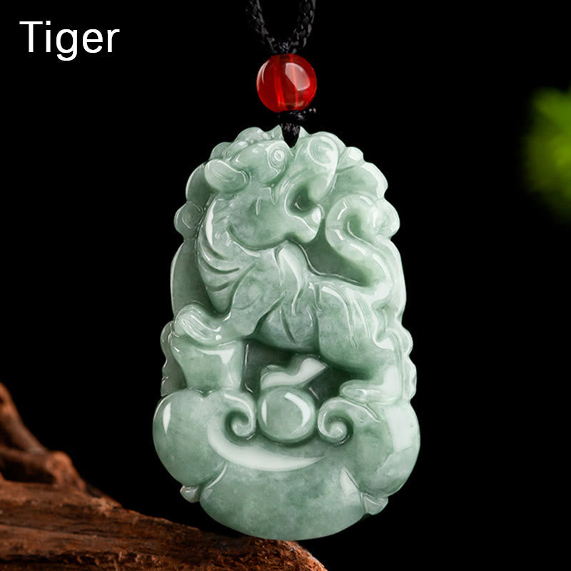 Wear FengShui Natural Green Jade 12 Chinese Zodiac Luck Prosperity Necklace Pendant