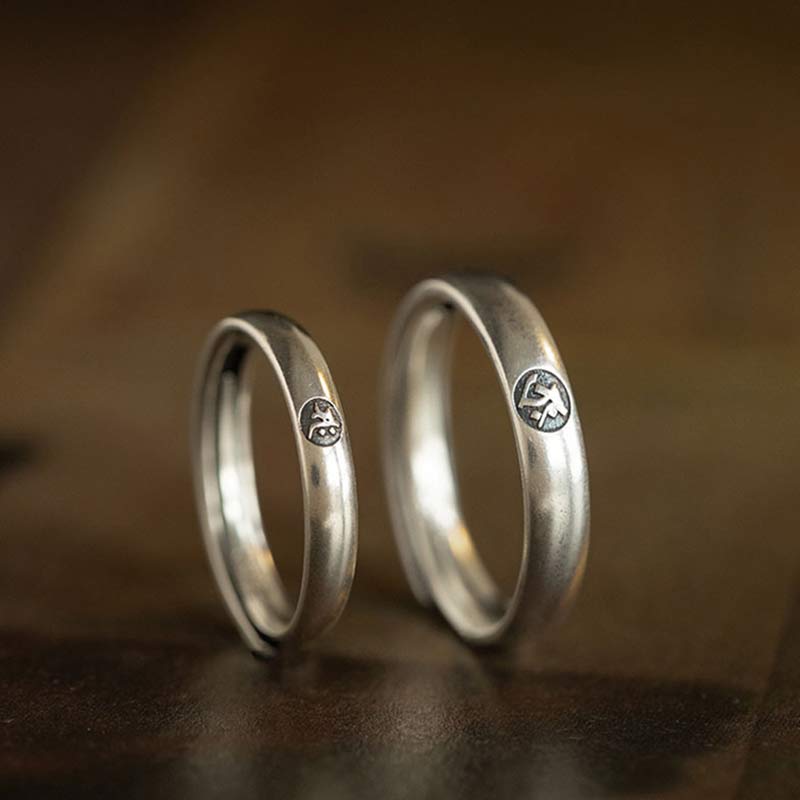 Wear FengShui 925 Sterling Silver Chinese Zodiac Natal Buddha Blessing Couple Ring