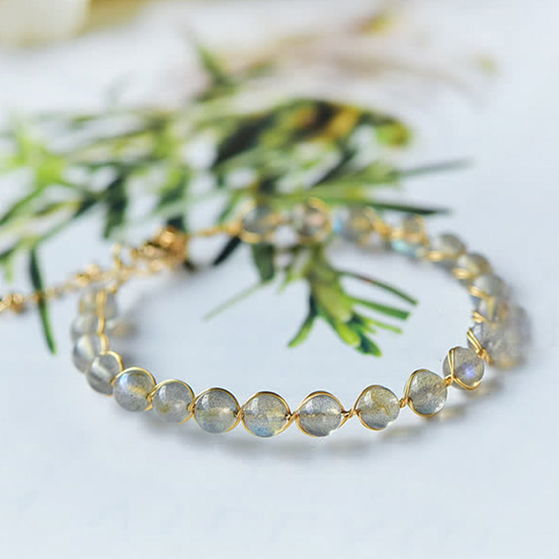 Wear FengShui Natural Moonstone 14K Gold Plated Healing Positive Bracelet