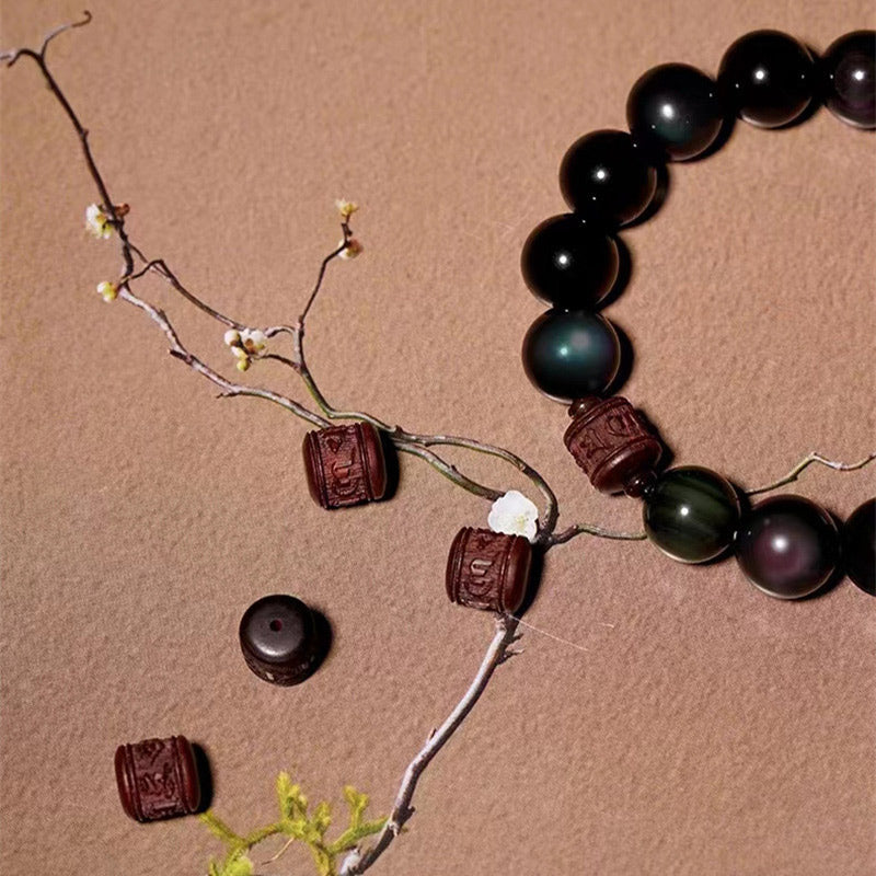 Wear FengShui Natural Gold Sheen Obsidian Rainbow Obsidian Om Mani Padme Hum Fu Character Healing Bracelet