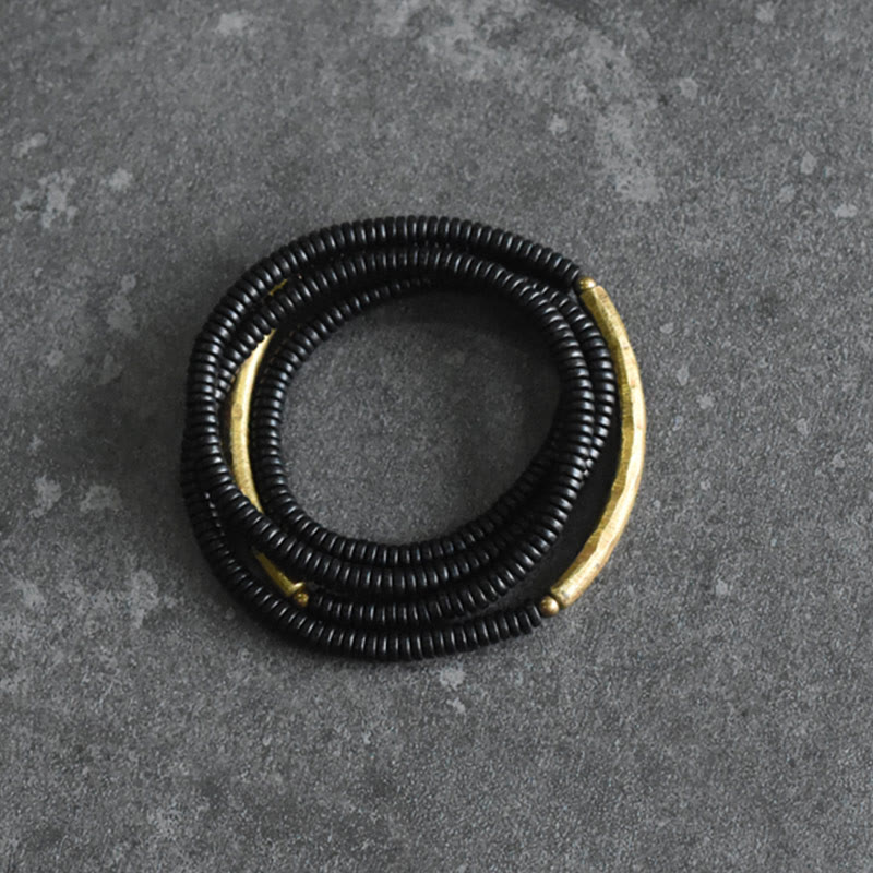 Wear FengShui Ebony Wood Brass Copper Balance Multilayered Bracelet