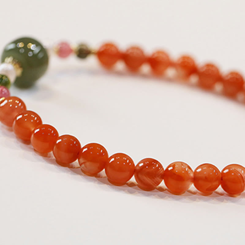 Wear FengShui Natural Red Agate Hetian Jade Bead Confidence Calm Bracelet