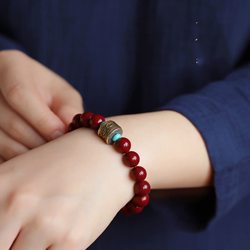 Wear FengShui 925 Sterling Silver Chinese Zodiac Natal Buddha Cinnabar Om Mani Padme Hum Calm Bracelet