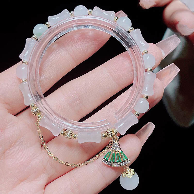 Wear FengShui Tianshan White Jade Bamboo Pattern Luck Blessing Bracelet
