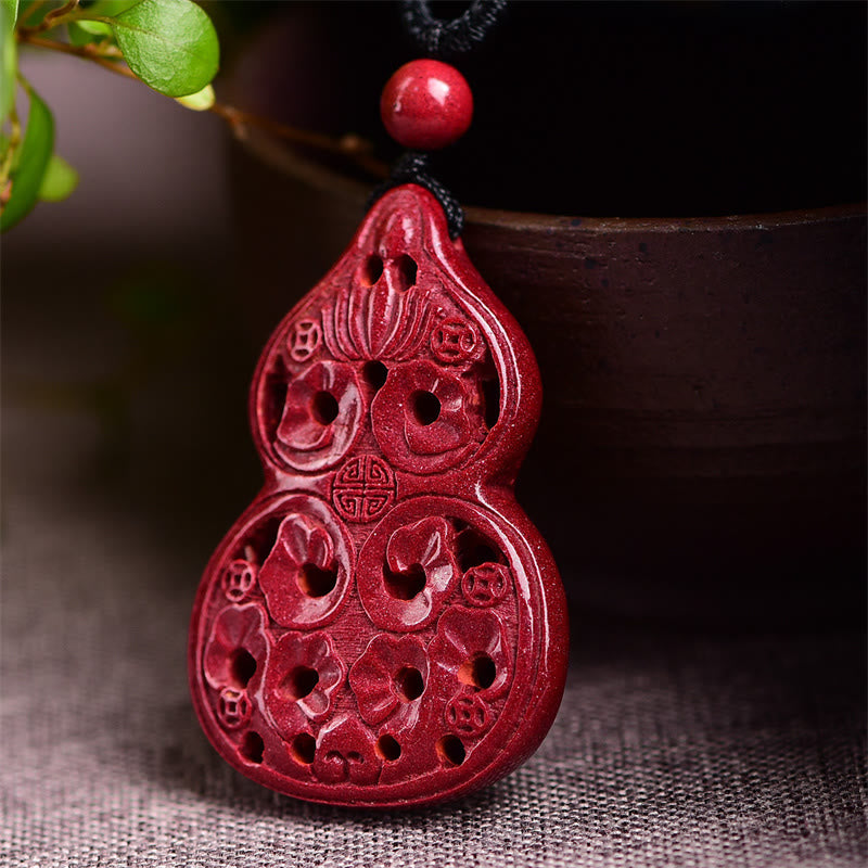 Wear FengShui Laughing Buddha Yin Yang Chinese Zodiac Gourd Natural Cinnabar Blessing Necklace Pendant