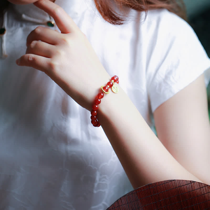 Wear FengShui Natural Red Agate Blessing Letter Confidence Bracelet