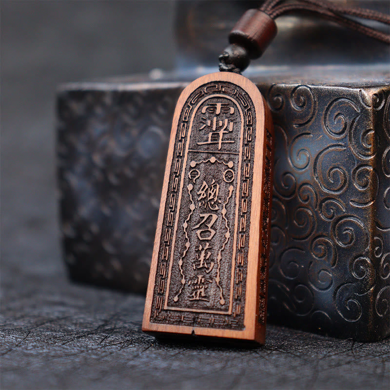 Wear FengShui Lightning Struck Jujube Wood Taoist Five Thunder Order Luck Protection Necklace Pendant