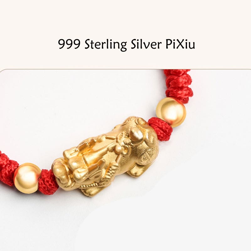 Sterling Silver PiXiu Wealth Vajra Knot String Braided Kids Child Bracelet