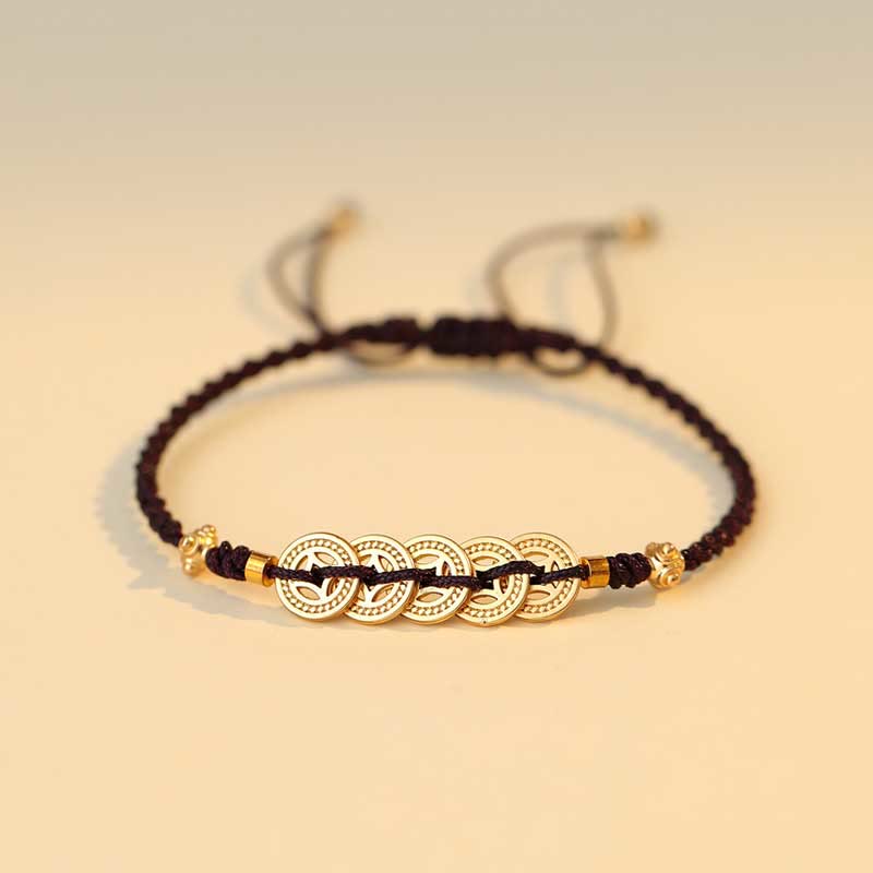 Wear FengShui Copper Coin Fortune Tree Luck Strength Braided Bracelet