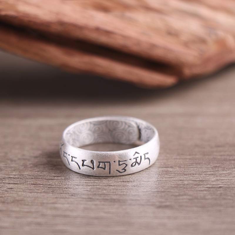 Wear FengShui 999 Sterling Silver Lotus Elephant Six True Words Blessing Ring