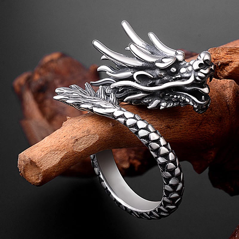 Wear FengShui 990 Sterling Silver Vintage Dragon Design Luck Protection Strength Adjustable Ring