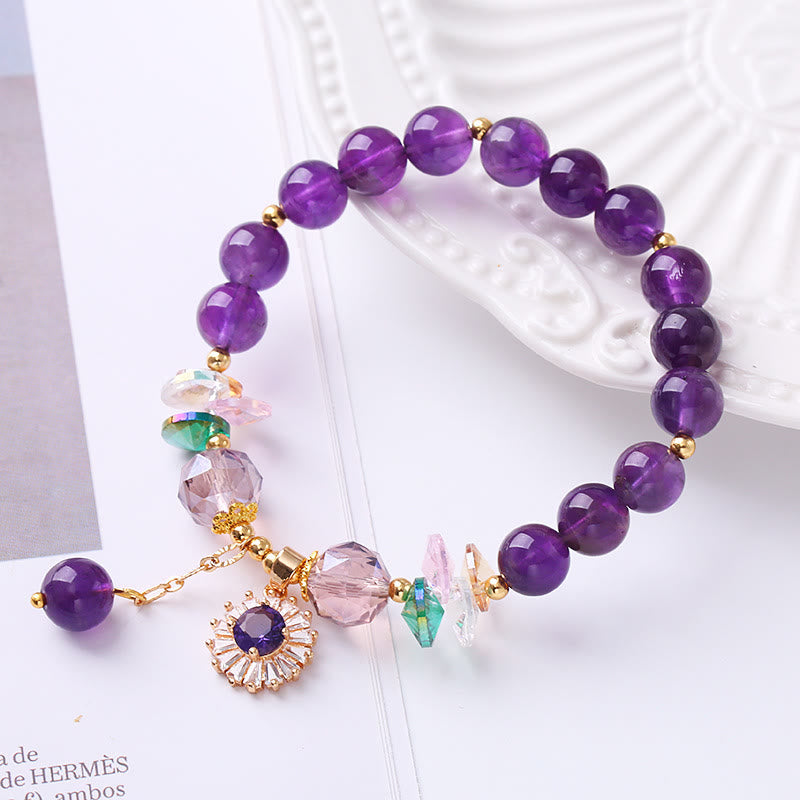 Wear FengShui Natural Amethyst Zircon Sun Healing Spiritual Charm Bracelet