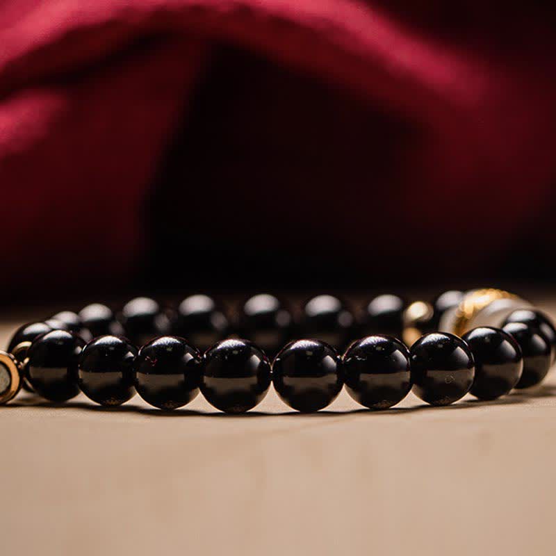 Wear FengShui Black Obsidian Jade Om Mani Padme Hum Strength Couple Magnetic Bracelet